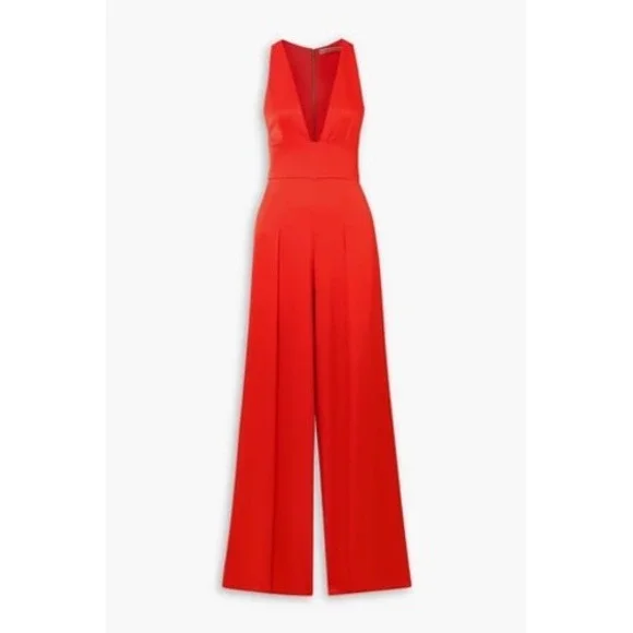 Alice & Olivia NWT Myrtle Pleated Wide-Leg Satin Jumpsuit Tomato Red - Picture 1 of 8